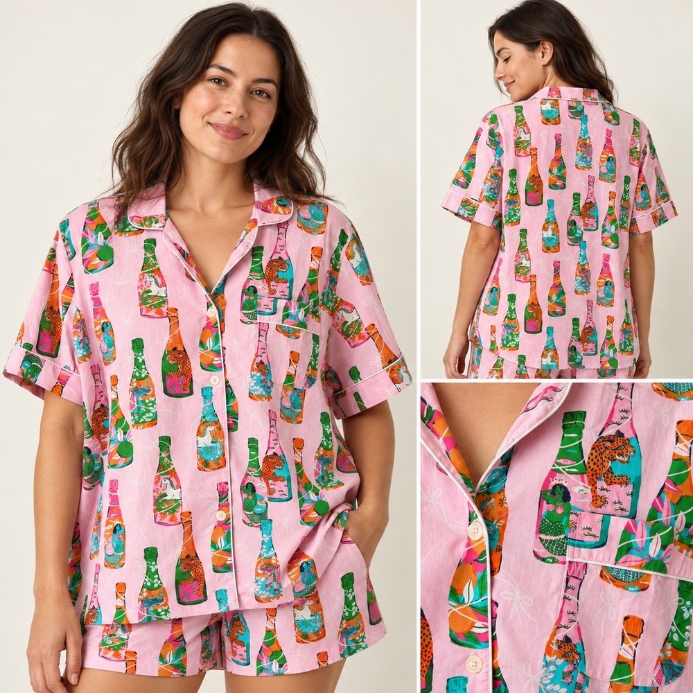 Printfresh XL Pink Organic Cotton Pop the Bubbly Pajama Top Sleep Shirt